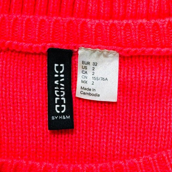 Divided by H&M Women’s Cable Knit Pullover Cropped Vibrant Pink Sweater Women's - Picture 4 of 6